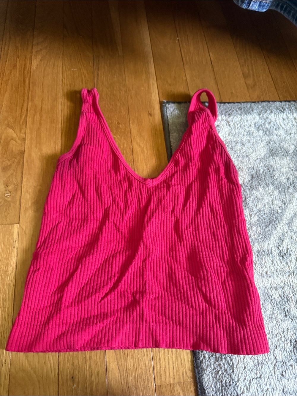Free People Red Ribbed V-Neck Tank